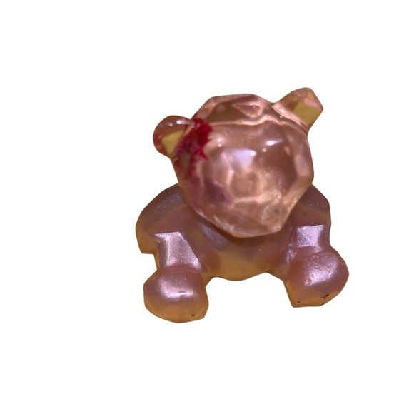 Rose gold glittery resin teddy bear with dried pressed flowers inside 4” - Picture 2 of 7